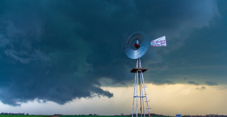 American West Windmill and a wall cloud in Northern Oklahoma