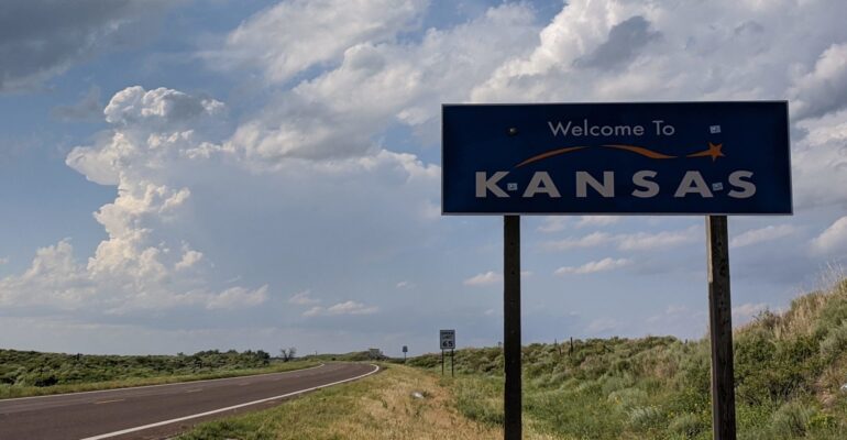 Welcome to Kansas sign with a developing LP Supercell