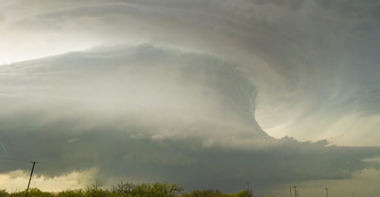 Sculpted supercell updraft near the town of Electra in Western North Texas