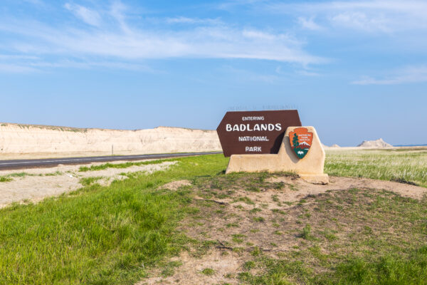 The Entering Badlands National Park sign on SD44