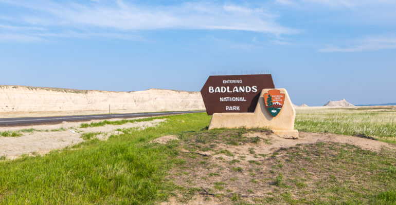 The Entering Badlands National Park sign on SD44