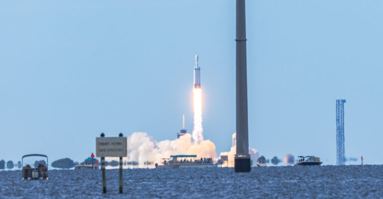 Falcon Heavy liftoff from LC39A at Kennedy Space Center
